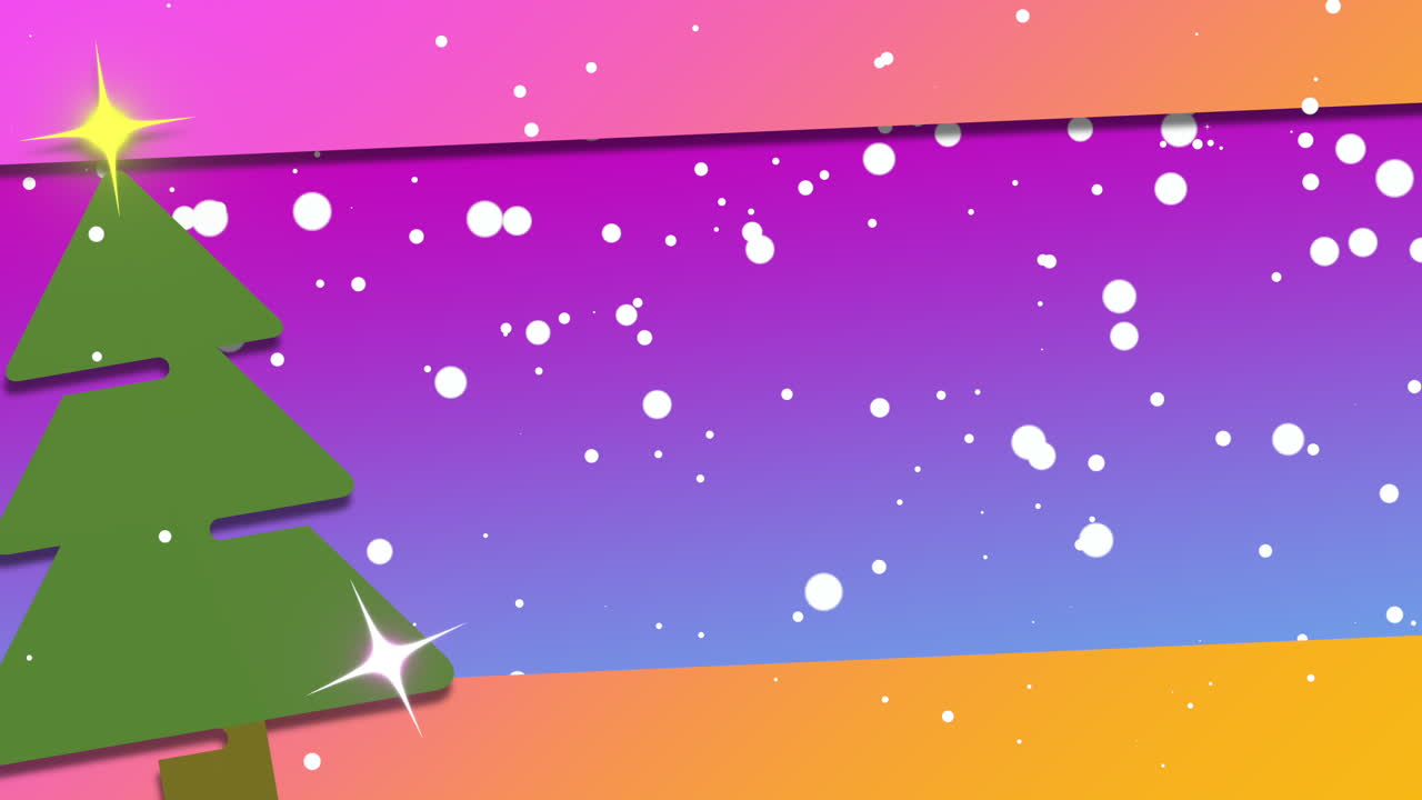 Premium stock video Fly snow and green christmas tree with gift box