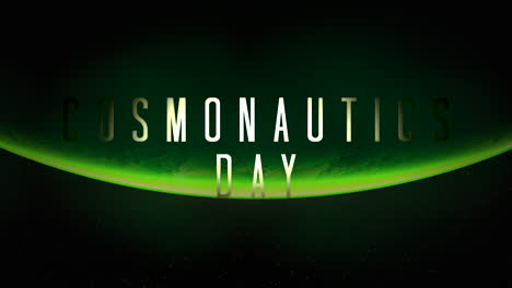 Cosmonautics-Day-with-green-light-and-planet-in-dark-galaxy