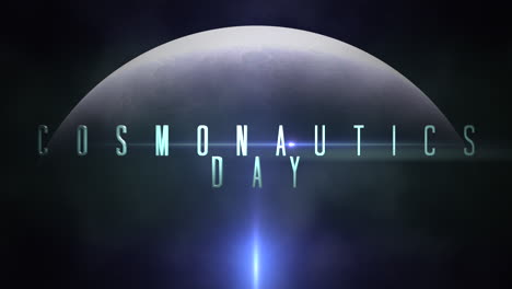 Cosmonautics-Day-with-blue-light-of-star-and-big-planet-in-dark-galaxy