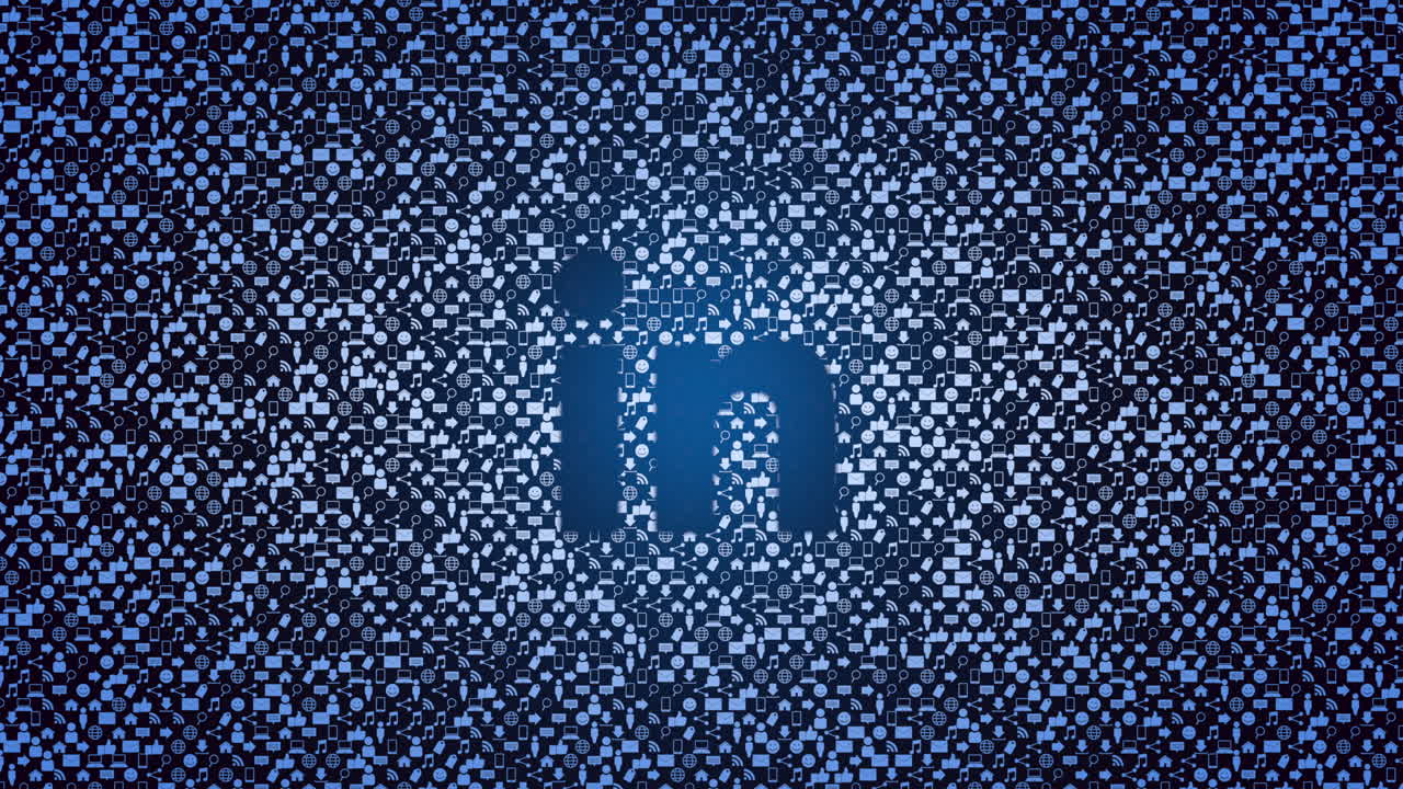 Premium stock video - Social linkedin icons pattern on network background