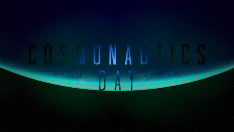 Cosmonautics-Day-with-blue-light-of-planet-in-dark-galaxy