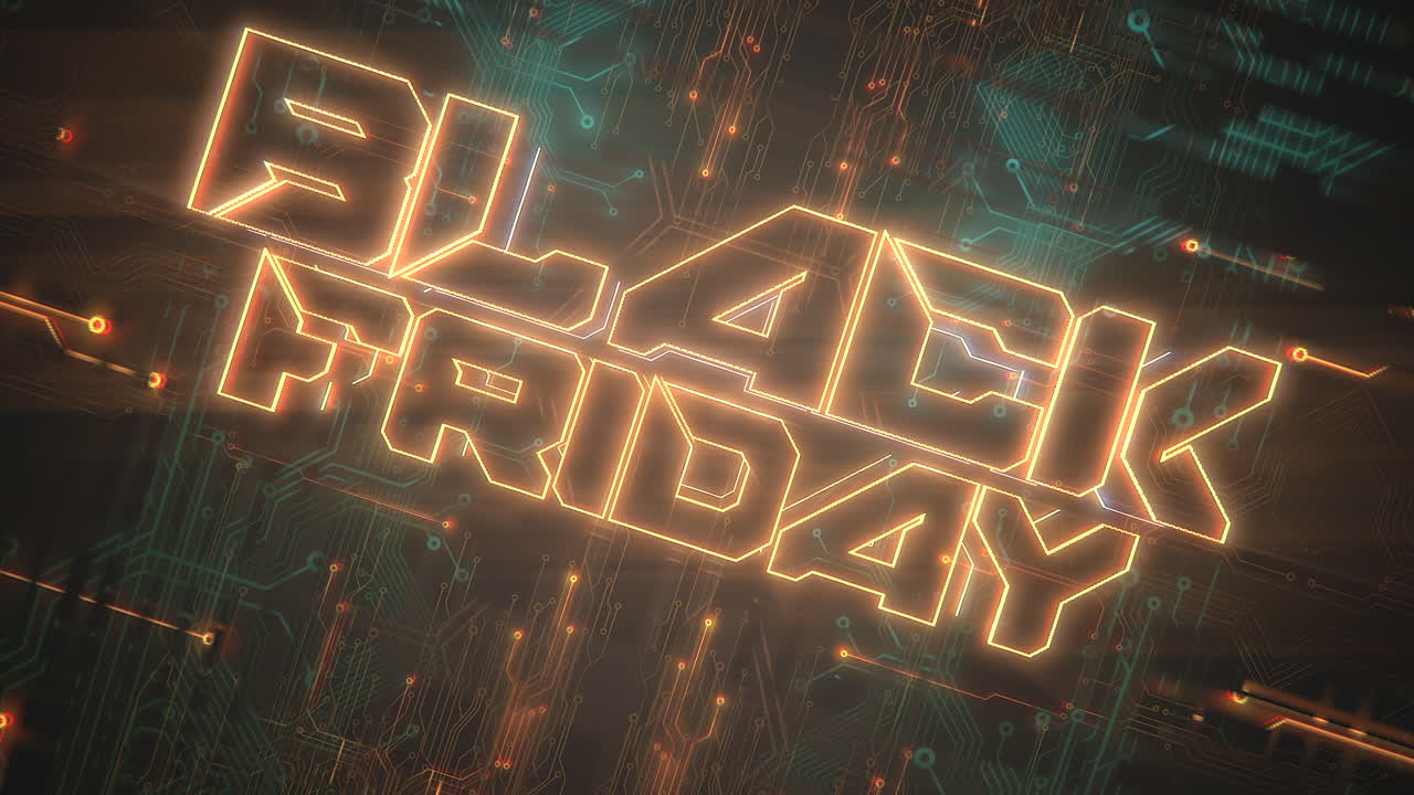 Premium stock video Black friday on motherboard with neon light 2