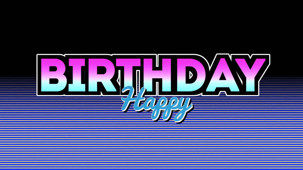 Premium stock video - Happy birthday on stripes gradient in 80s style