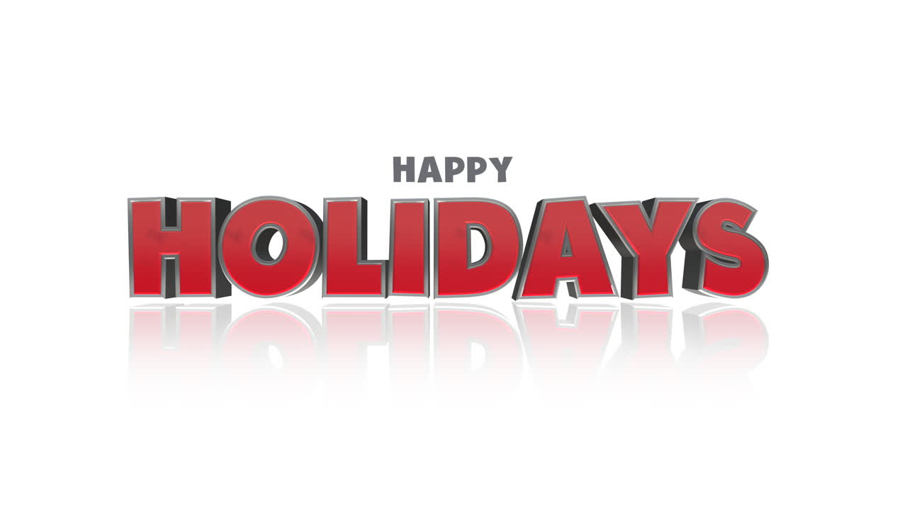 Premium stock video - Cartoon happy holidays cartoon text on white gradient