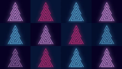 Pulsing-neon-Christmas-trees-pattern-in-rows