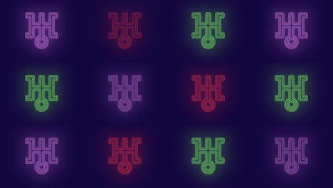 Pulsing-neon-colorful-Japan-symbols-pattern-in-rows