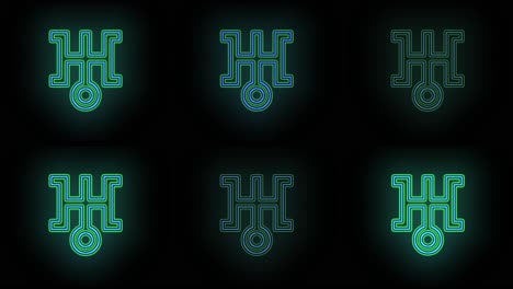 Pulsing-neon-green-Japan-symbols-pattern-in-rows-9