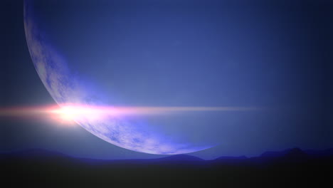 Cosmonautics-Day-with-blue-light-of-planet-in-dark-galaxy
