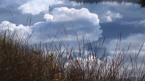 Eine-Bemerkenswerte-Aufnahme-Von-Gewitterwolken,-Die-über-Einem-Ruhigen-Teich-Aufziehen