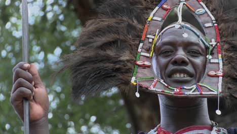 A-Masai-warrior-in-full-headdress-smiles