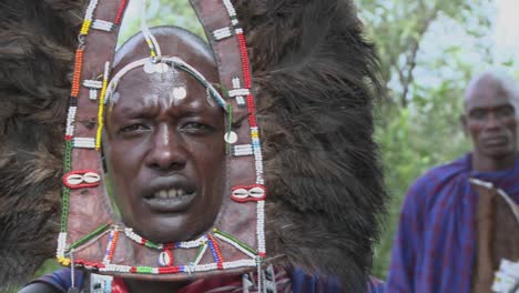 A-Masai-warrior-in-full-headdress-and-spear