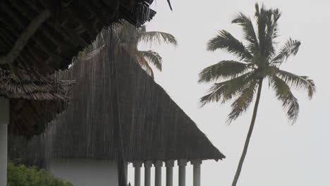 Regen-Fällt-Stark-In-Einem-Tropischen-Strandresort-Mit-Palmen-Im-Hintergrund
