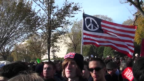 A-peace-flag-flies-at-a-political-rally-in-Washington-DC