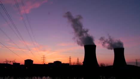 Beautiful-time-lapse-of-sunset-behind-a-nuclear-power-plant