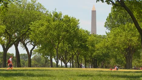 People-walk-on-the-parks-in-the-mall-in-front-of-the-Washington-Monument-in-DC