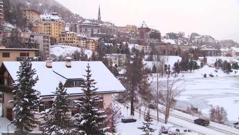 Establishing-shot-of-the-town-of-St-Moritz-Switzerland-in-winter