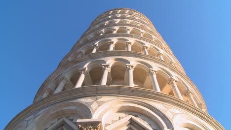 Low-angle-of-the-Leaning-Tower-of-Pisa-in-Italy