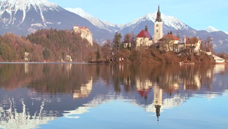 A-church-stands-on-an-island-at-Lake-Bled-Slovenia-3