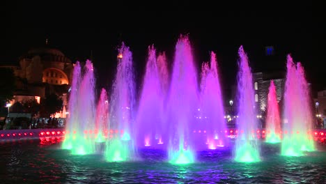 Colorful-fountains-in-istanbul-Turkey-at-dusk-or-night