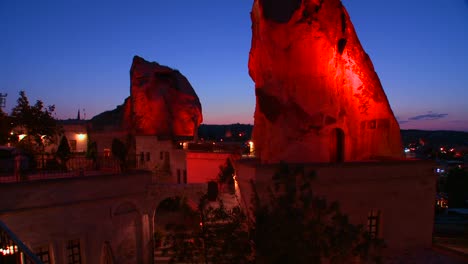 A-strange-cave-hotel-glows-in-the-dusk-at-Cappadocia-Turkey
