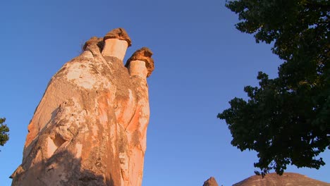 Low-angle-of-bizarre-geological-formations-at-Cappadocia-Turkey