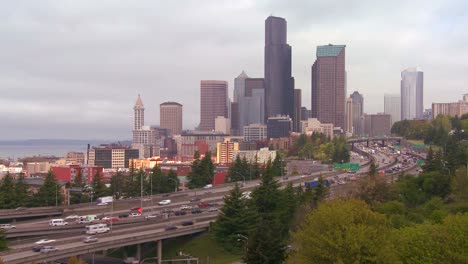 Traffic-moves-along-a-busy-freeway-into-Seattle-Washington