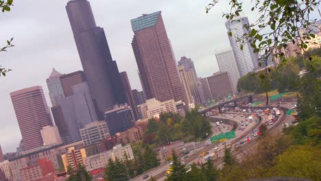 Time-lapse-shot-of-traffic-moving-ona--freeway-in-Seattle