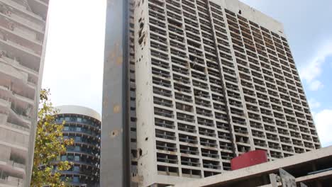 Tilt-up-to-the-destroyed-Holiday-Inn-in-Beirut-Lebanon-a-memorial-to-the-civil-war