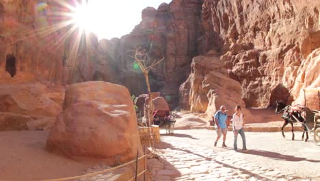 Horsecarts-pass-through-the-narrow-canyons-leading-up-to-Petra-in-Jordan