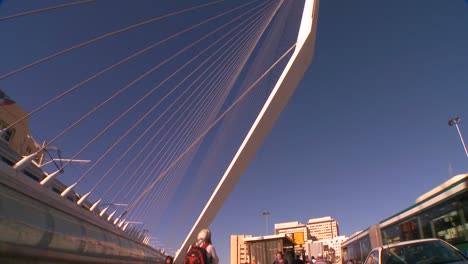 Tilt-up-to-a-huge-bridge-in-the-form-of-a-harp-greets-visitors-in-the-new-city-of-Jerusalem-Israel-2