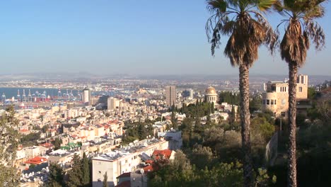 Establishing-shot-overlooking-apartments-and-buildings-and-the-Bahai-Temple-in-Haifa-israel-1