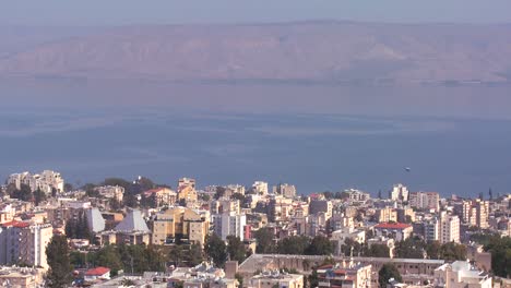 High-angle-over-the-city-of-Tiberius-along-the-sea-of-Galilee-in-Israel
