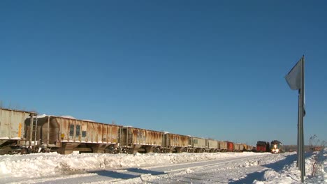 A-VIA-rail-Canada-passenger-train-passes-in-the-snow