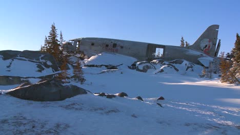 A-crashed-plane-sits-on-frozen-tundra-in-the-Arctic