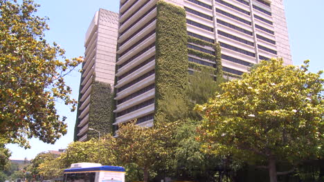 Tilt-up-to-a-generic-office-building-along-a-tree-lined-street