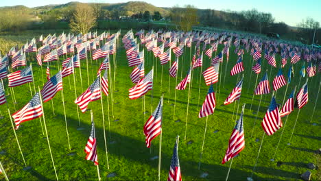 Eine-Antenne-über-Einer-Anzeige-Amerikanischer-Flaggen-Ehrt-Amerikas-Veteranen