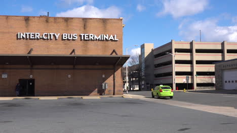 Establishing-shot-of-an-intercity-bus-terminal-in-Reading-Pennsylvania
