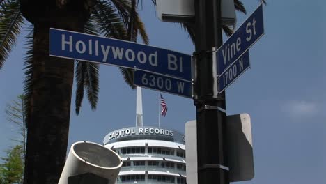 The-Capitol-Record-building-rises-near-the-intersection-of-Hollywood-and-Vine