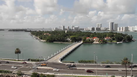 Wide-shot-Miami-Florida-roads-and-high-rise-apartments-POV-from-a-cruise-ship