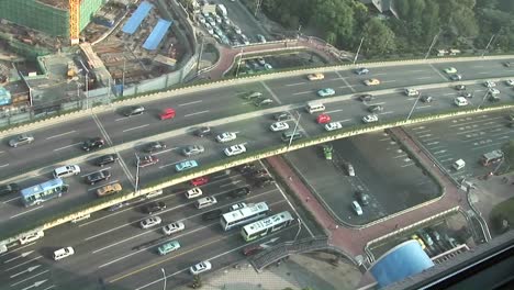 Overhead-picture-of-sped-up-traffic-on-an-overpass-in-Shanghai-China