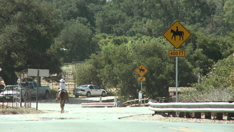 Horse-rider-next-to-a-horse-crossing-sign-at-the-Ventura-River-Preserve-in-Ojai-California