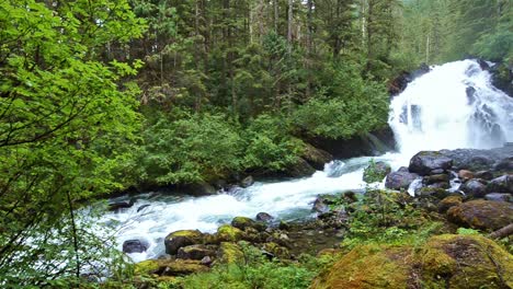 Pan-of-spring-melt-water-flowing-over-Cascade-Creek-waterfall-in-Thomas-Bay-Southeast-Alaska-1