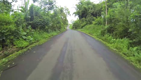 Point-of-view-time-lapse-conduciendo-an-interior-road-through-a-forest-on-Santa-Cruz-Island-in-Galapagos-Ecuador