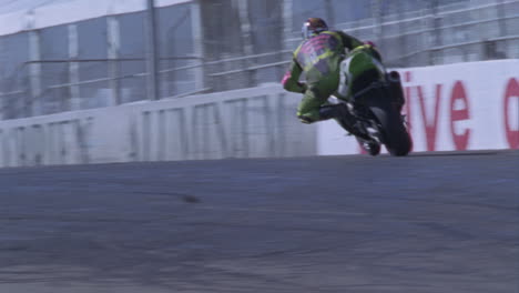 A-motorcycle-drives-on-a-circuit-track