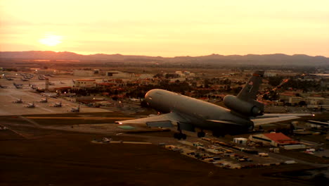Aerials-Of-The-Us-Air-Force-Air-Mobility-Command-Kc10-Landing-At-Sunset