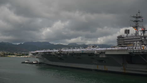 An-Aircraft-Carrier-With-All-Hands-On-Board-Pulls-Into-Pearl-Harbor-Hawaii-2