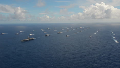 Aerial-Of-Massive-Flotilla-Of-Navy-Ships-On-The-Move-Across-The-Pacific