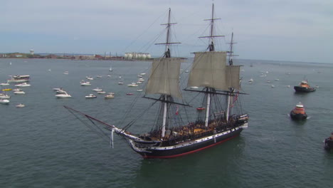 Aerial-Over-The-Tall-Ship-Uss-Constitution-In-Boston-Harbor