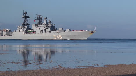 A-Destroyer-From-The-Russian-Navy-Sails-Near-A-Coast