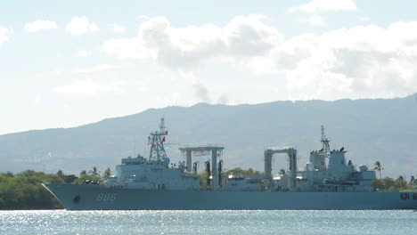 A-Chinese-Navy-Ship-Sails-Into-Port